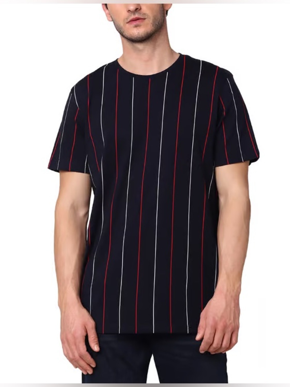 Selected Homme ORAGNIC COTTON Gordon Striped navy red T-Shirt top Men Medium